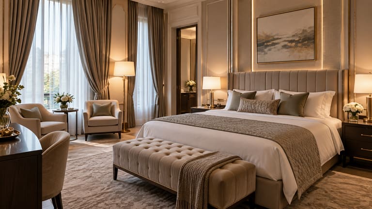 Une chambre d’hôtel de luxe paisible